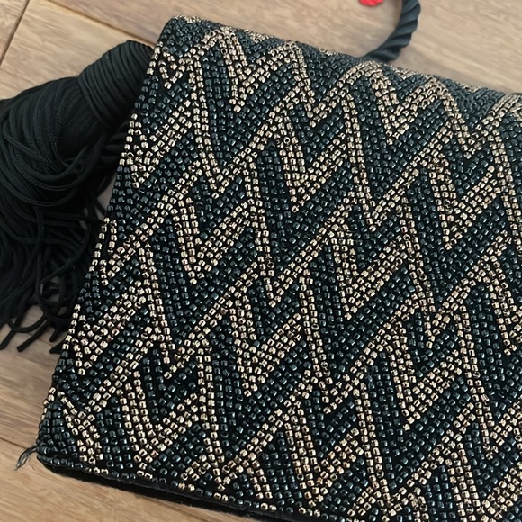 Vintage Valentino evening black and gold sequin hand bag clutch - Picture 5 of 9